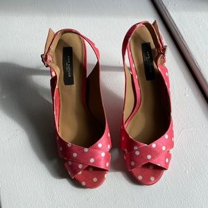 Ann Taylor Peep Toe Slingback — pink and white polka dot!